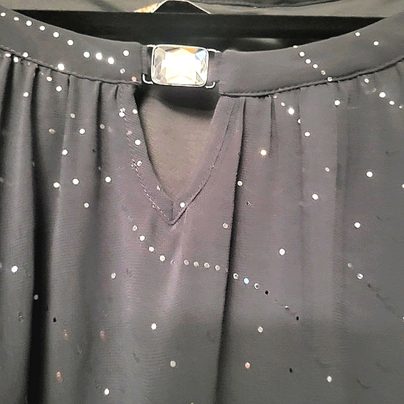 Billie & Blossom Gray Chiffon Lined Sparkle Blouse L/XL - Picture 4 of 9